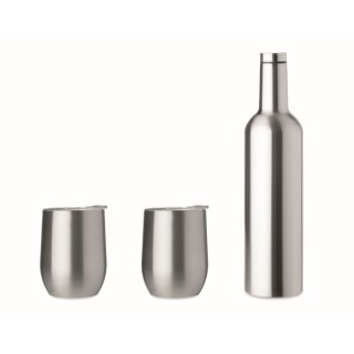 Set de botella de acero inox con 2 tazas publicitaria